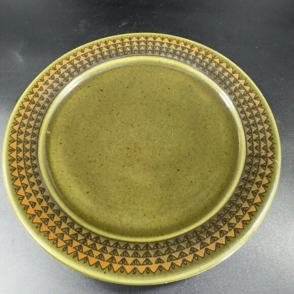 Vintage‎ Porsgrund Dish Plate Set 2 Dishes Plates Made In Norway Green Ceramic